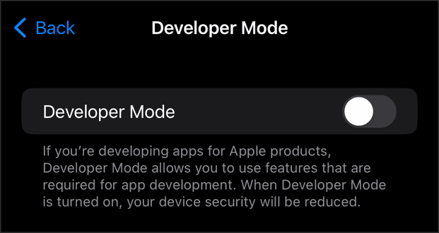 Developer mode on iOS